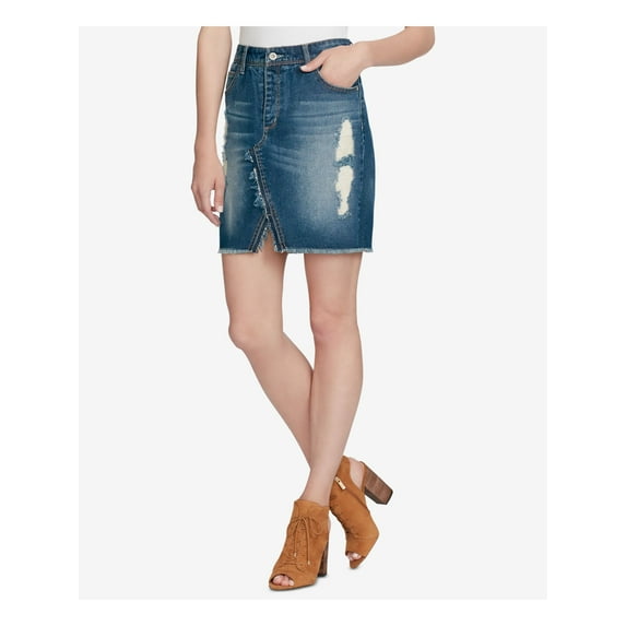 Jessica Simpson Womens Lace Up High Rise Denim Skirt, Blue, 26