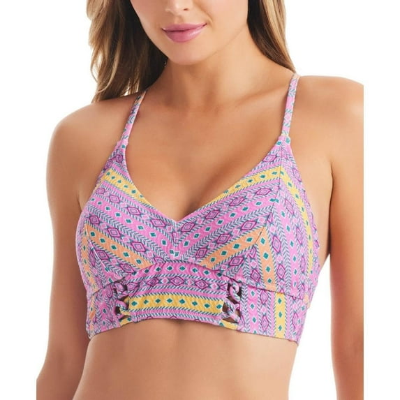 Jessica Simpson Womens Metallic Lace-Up Bikini Swim top Pink M