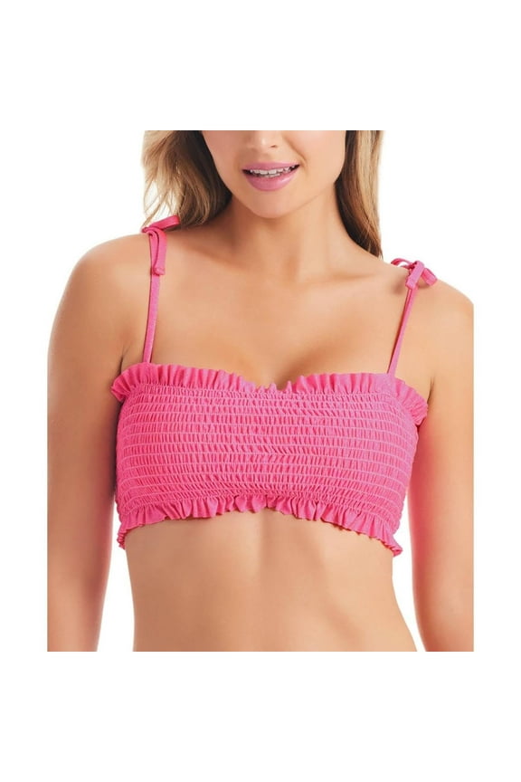 Womens Metallic Tie Shoulder Bikini Swim top Pink S