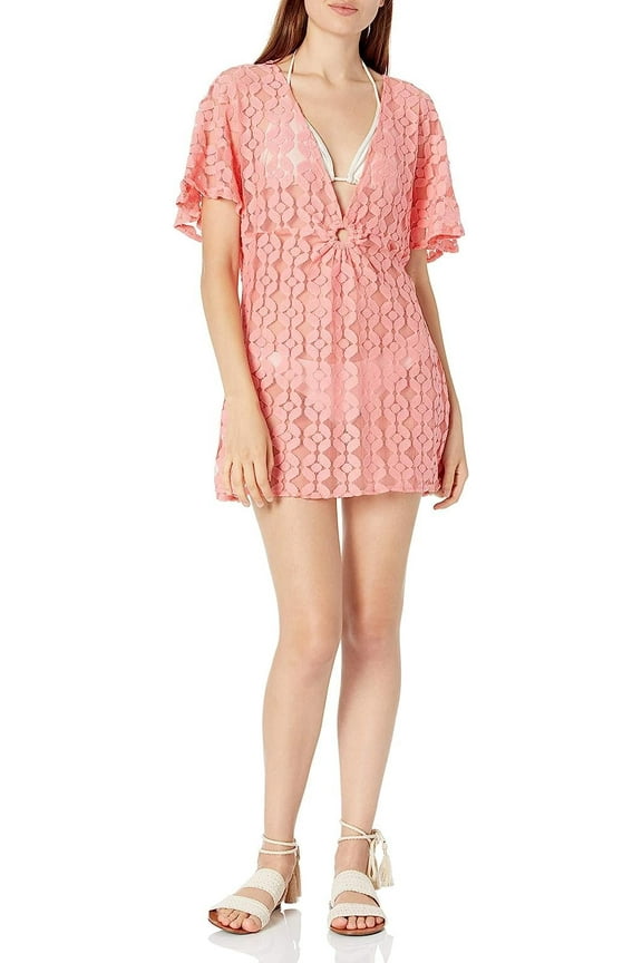 Womens O-Ring Crochet Swim Cover-Up Dress