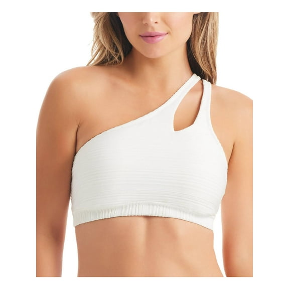 Jessica Simpson Womens One Shoulder Ribbed Bikini Swim top