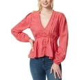 thumbnail image 1 of Jessica Simpson Womens Pleated Plunge-Neck Button-Down Top, 1 of 1