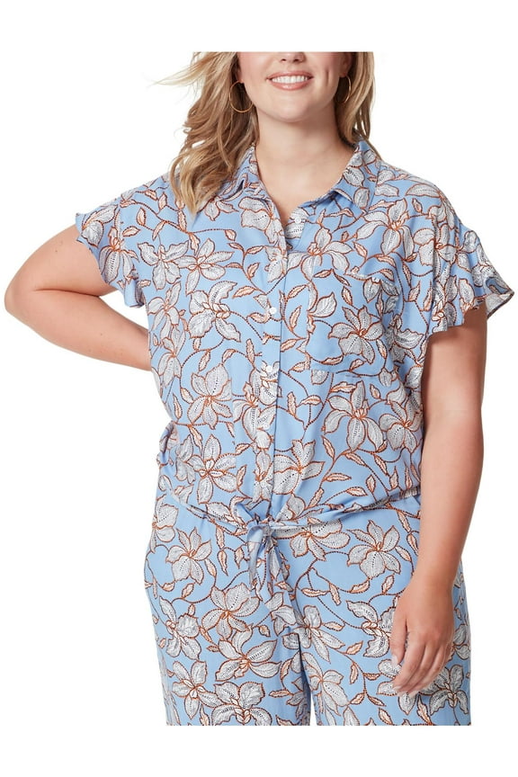Trendy Plus Size Rhea Flutter Sleeve Top Amazon Floral 2X