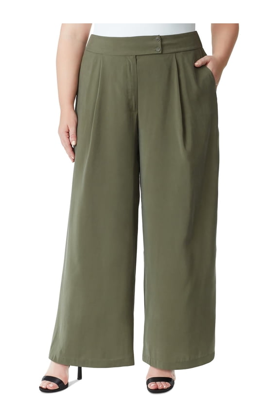 Womens Plus Pleated Work Wide Leg Pants