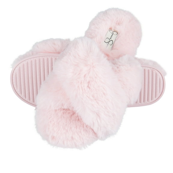 Jessica Simpson Womens Plush Cross Band Plush Memory Foam Slide Slipper