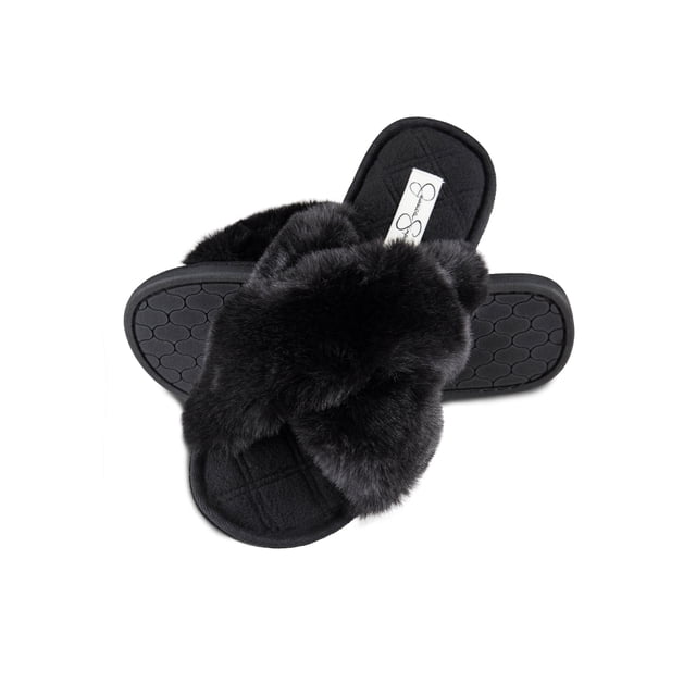 Jessica Simpson Womens Plush Cross Band Plush Memory Foam Slide Slipper ...