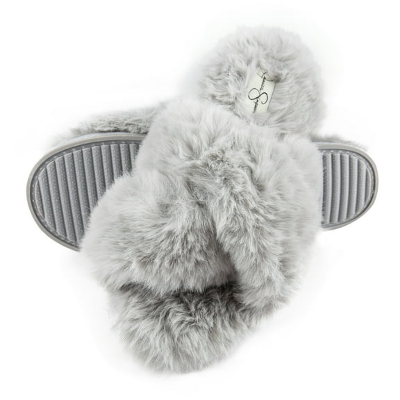 Jessica Simpson Womens Plush Cross Band Plush Memory Foam Slide Slipper