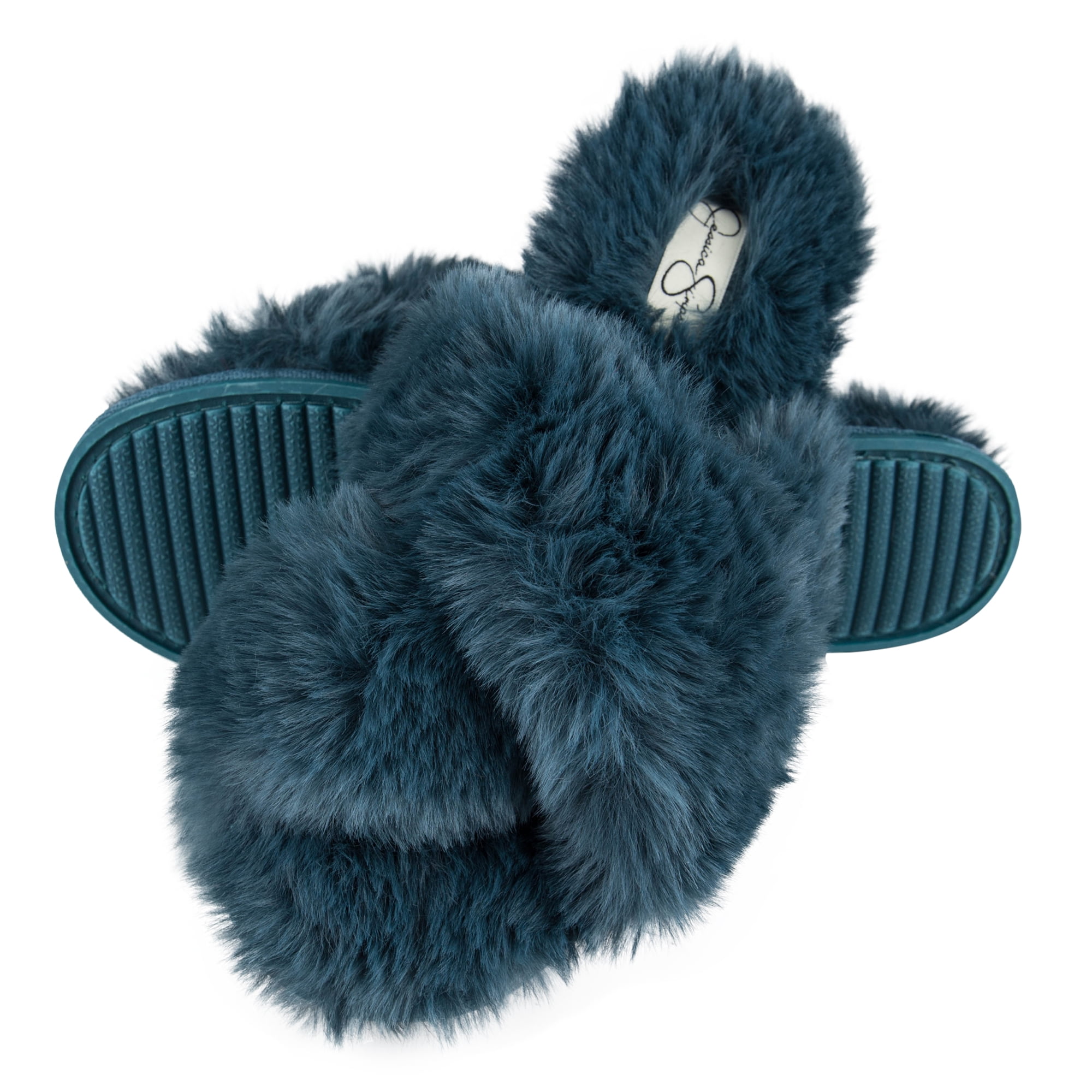 Jessica Simpson Womens Plush Cross Band Plush Memory Foam Slide Slipper ...