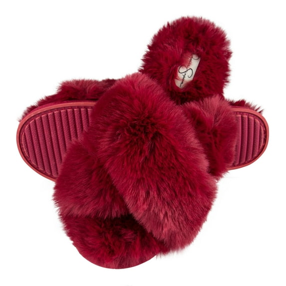 Jessica Simpson Womens Plush Cross Band Plush Memory Foam Slide Slipper