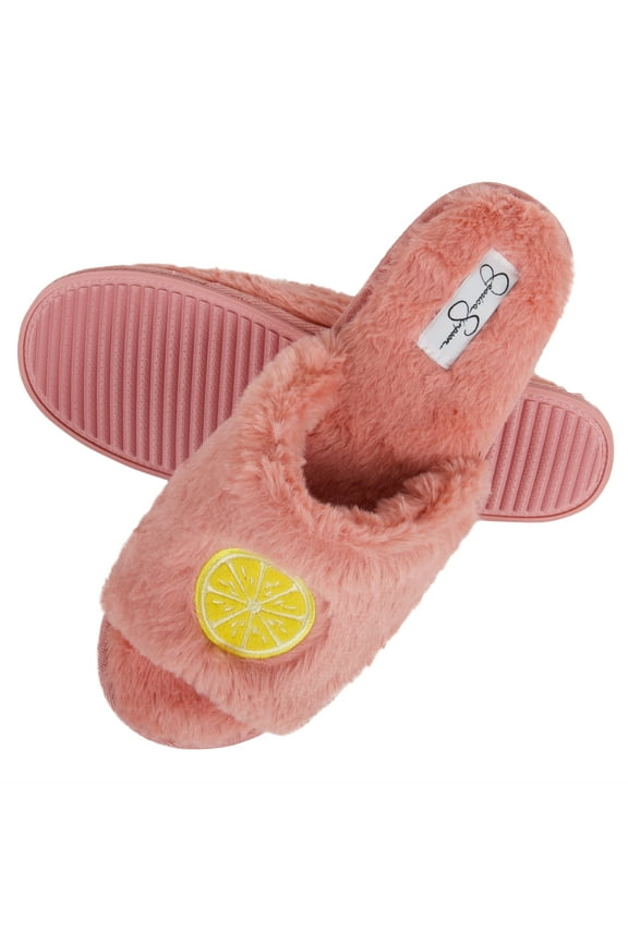 Womens Plush Faux Fur Fuzzy Slide On Open Toe Slipper with Memory Foam