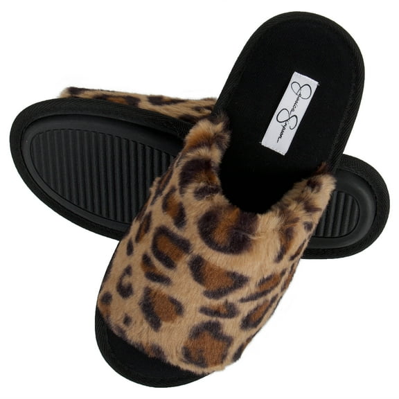 Jessica Simpson Womens Plush Faux Fur Fuzzy Slide On Open Toe Slipper with Memory Foam