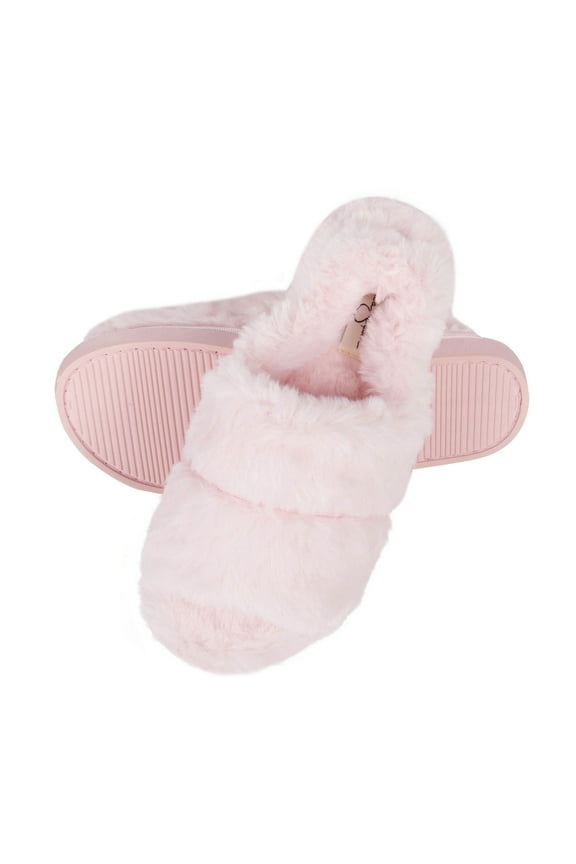 Womens Plush Faux Fur Fuzzy Slide on Open Toe With Elastic Backstrap
