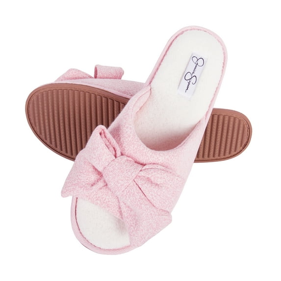 Jessica Simpson Womens Plush Open Toe Slide On House Slipper with Bow
