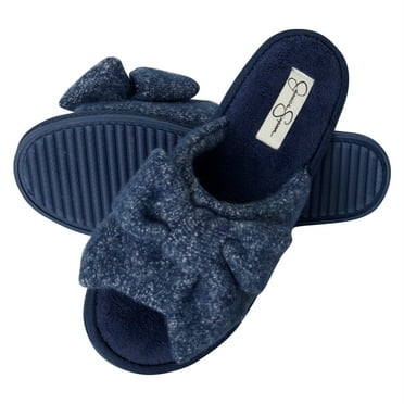 Jessica Simpson Womens Plush Open Toe Slide On House Slipper with Bow