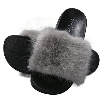 Jessica Simpson Womens Plush Slide On Open Toe Slipper with Memory Foam