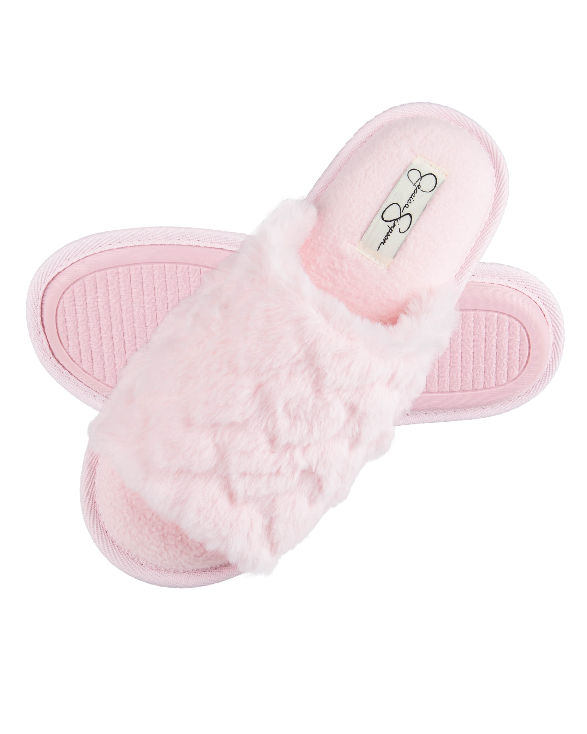 Jessica Simpson Womens Plush Faux Fur Fuzzy Slide On Open Toe Slipper With Memory Foam 0037