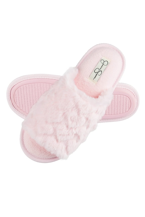 Womens Plush Slide On Open Toe Slipper with Memory Foam