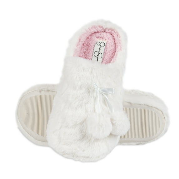 Jessica Simpson Womens Plush Slip-On Clogs - Memory Foam Slipper House Shoe with Hearts and Pom Poms