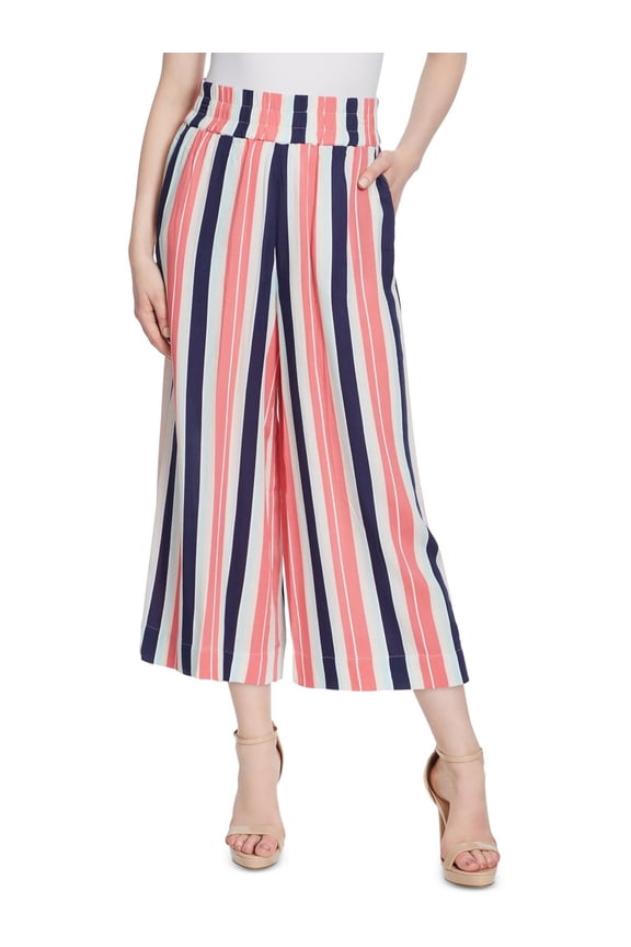 Rosalie Womens Wide Leg Woven Striped Pants Black Iris Stripe L