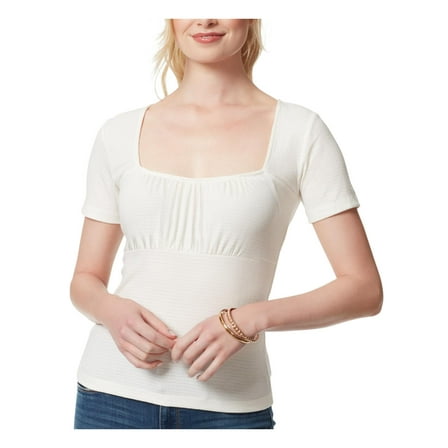 Jessica Simpson Womens Ruched Square-Neck Pullover Top
