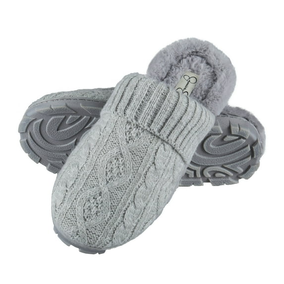 Jessica Simpson Womens Soft Cable Knit Slippers With Indoor/Outdoor Sole