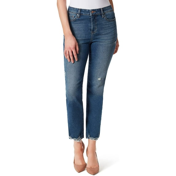 Jessica Simpson Womens Spotlight High Rise Slim Straight Ankle 14 Plus Midnight Sun - Destruction