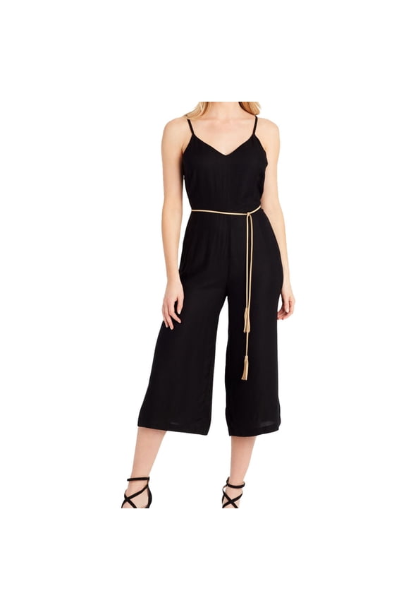 Womens Tassel Jumpsuit, Black, Juniors, X-Small
