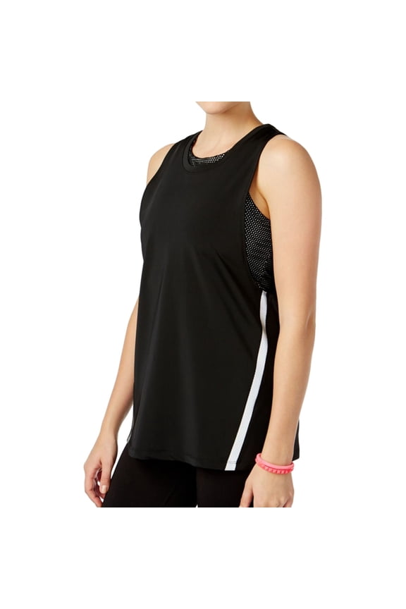 Womens The Warmup Layered Tank Top, Black, Juniors, Small