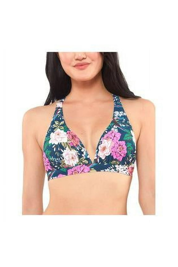 Womens Tropical Print Stretch Removable Cups Deep V Neck Tie Gar;D