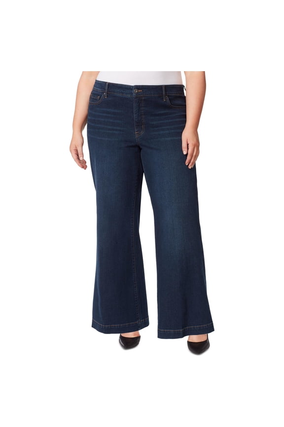 Womens True Loves Wide Leg Jeans, Blue, Plus Size, 16W