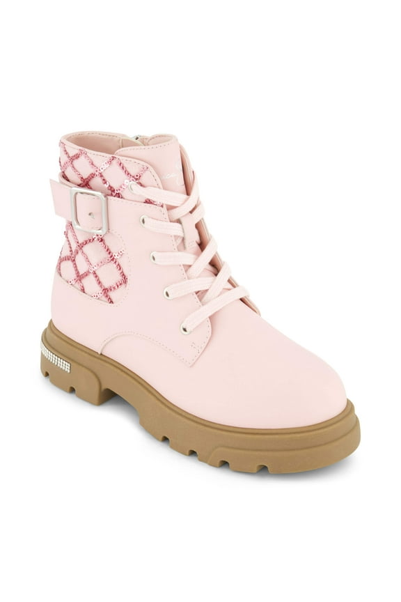 Youth Girls Pink Rosa Buckle Side Zipper Combat Motto Boot