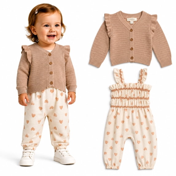 Jessica Simpson Baby Girls Clothing Set Cute Cardigan Sweater & Romper Jumpsuit Infant Outfit 2 Piece
