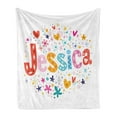 thumbnail image 1 of Jessica Soft Flannel Fleece Throw Blanket, Retro Colorful Motifs Swirls Chevron Zigzags and Happy Hearts Ornate Backdrop, Cozy Plush for Indoor and Outdoor Use, 60" x 80", Multicolor, by Ambesonne, 1 of 5