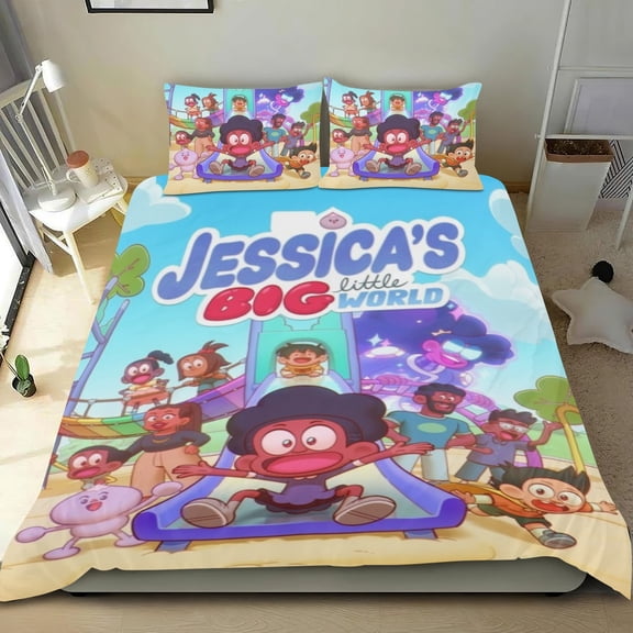 Jessica's Big Little World Themed Bed Sheet Set Three Piece Set 53x79 In ches Comfortable And Skin Friendly Unique Design Creating A Star Studded Night Home Decor Gifts For Family Friends fans