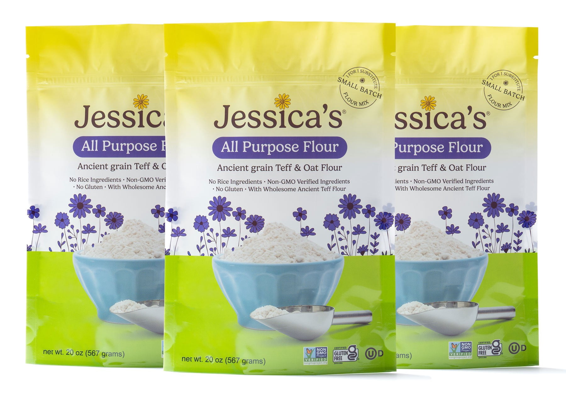 Jessica’s Natural Foods - Gluten-Free All-Purpose Flour Blend Made With the Ancient-Grain Teff and Wholesome Oat Flour, Non-GMO, and Gluten Free. 3 Per Pack