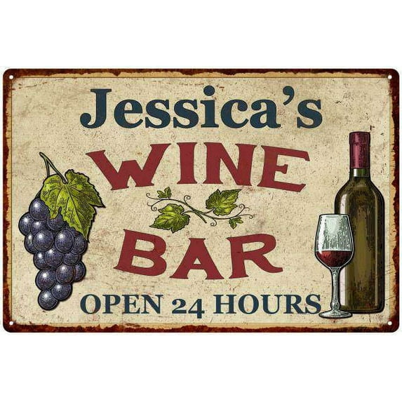 Jessica's Rustic Wine Bar Sign Wall Décor Kitchen Gift 12x18 Metal 112180056651