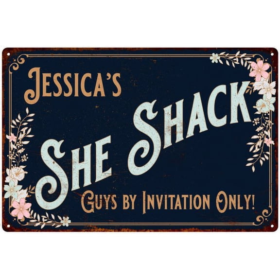 Jessica's SHE SHACK Sign Metal Wall Decor 8 x 12 High Gloss Metal 208120060029