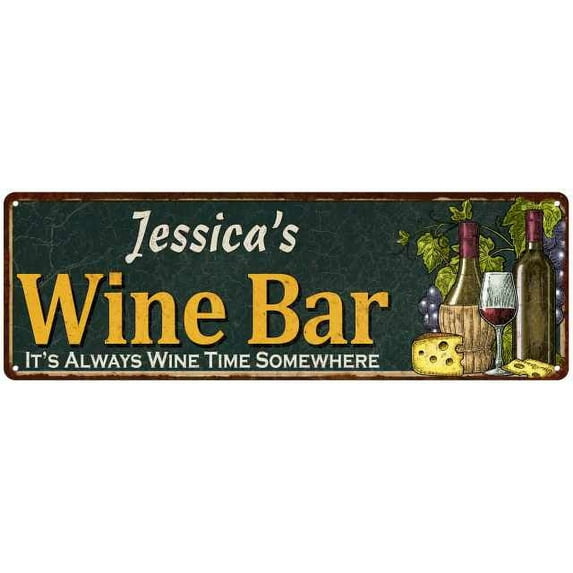 Jessica's Wine Bar Green Chic Sign Home Kitchen Décor 6 x 18 Matte Finish Metal 106180001027