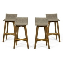 Jessie Brea Outdoor Wood & Wicker Barstools (Set of 4), Light Brown and Teak