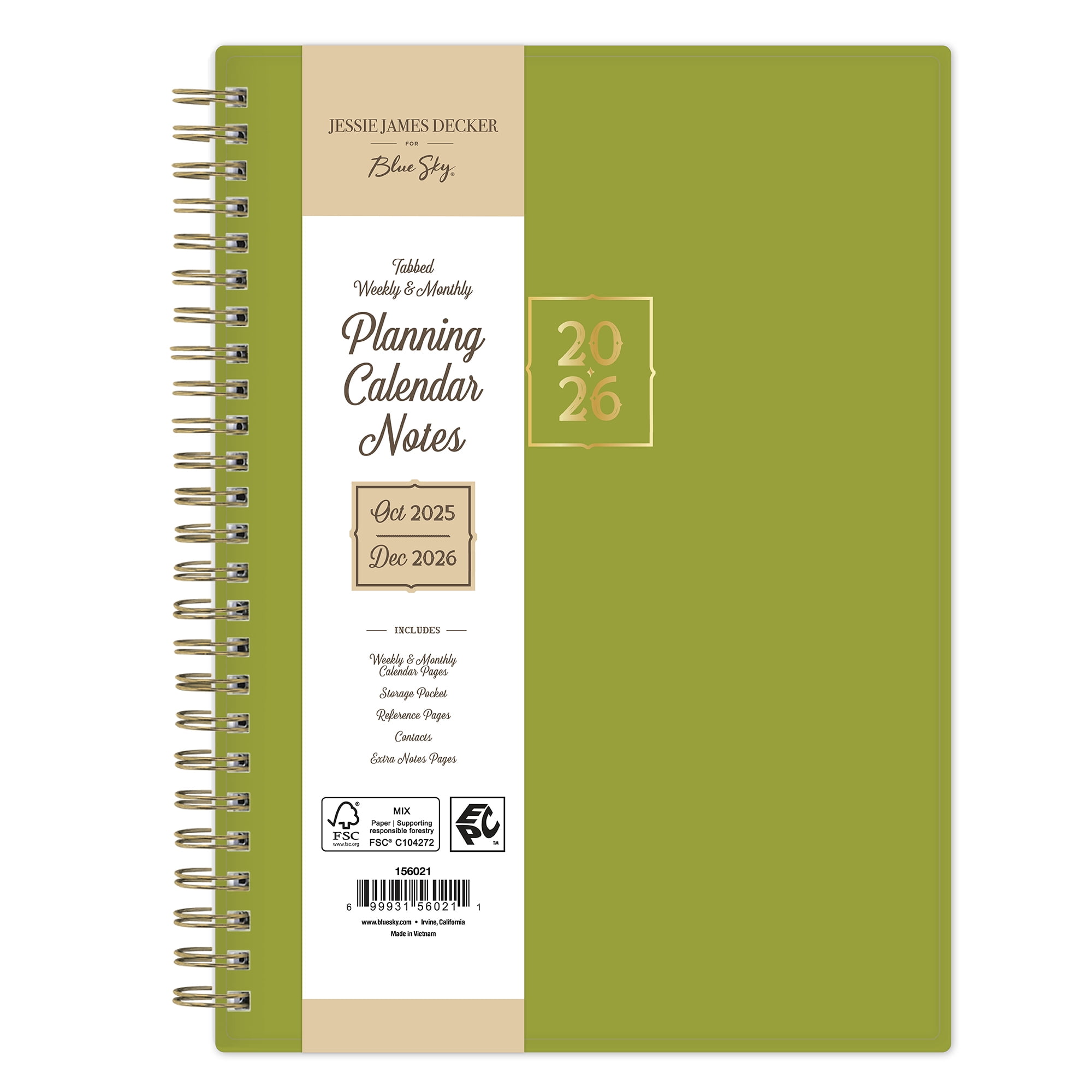 Jesse James Decker for Blue Sky Monthly Weekly Medium Planner (5.875" x 8.625") Limelight 15-Month October 2025 - December 2026