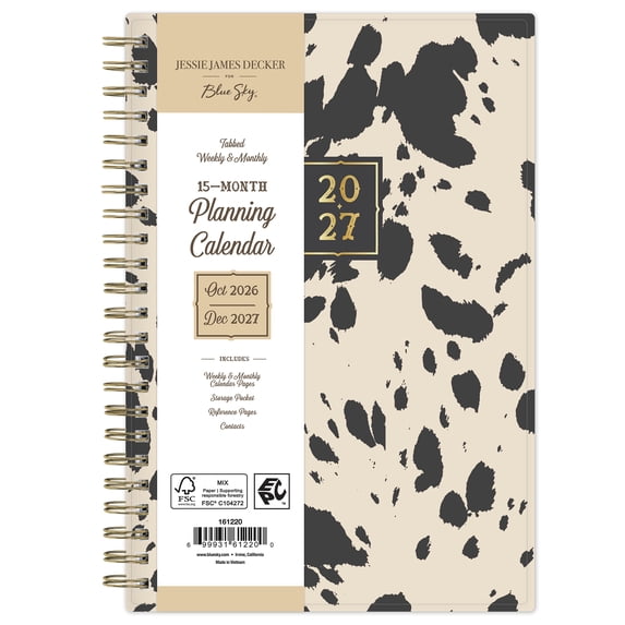 Jessie James Decker for Blue Sky Monthly Weekly Planner, 5" x 8", Cowhide 15-Month (October 2026 - December 2027)