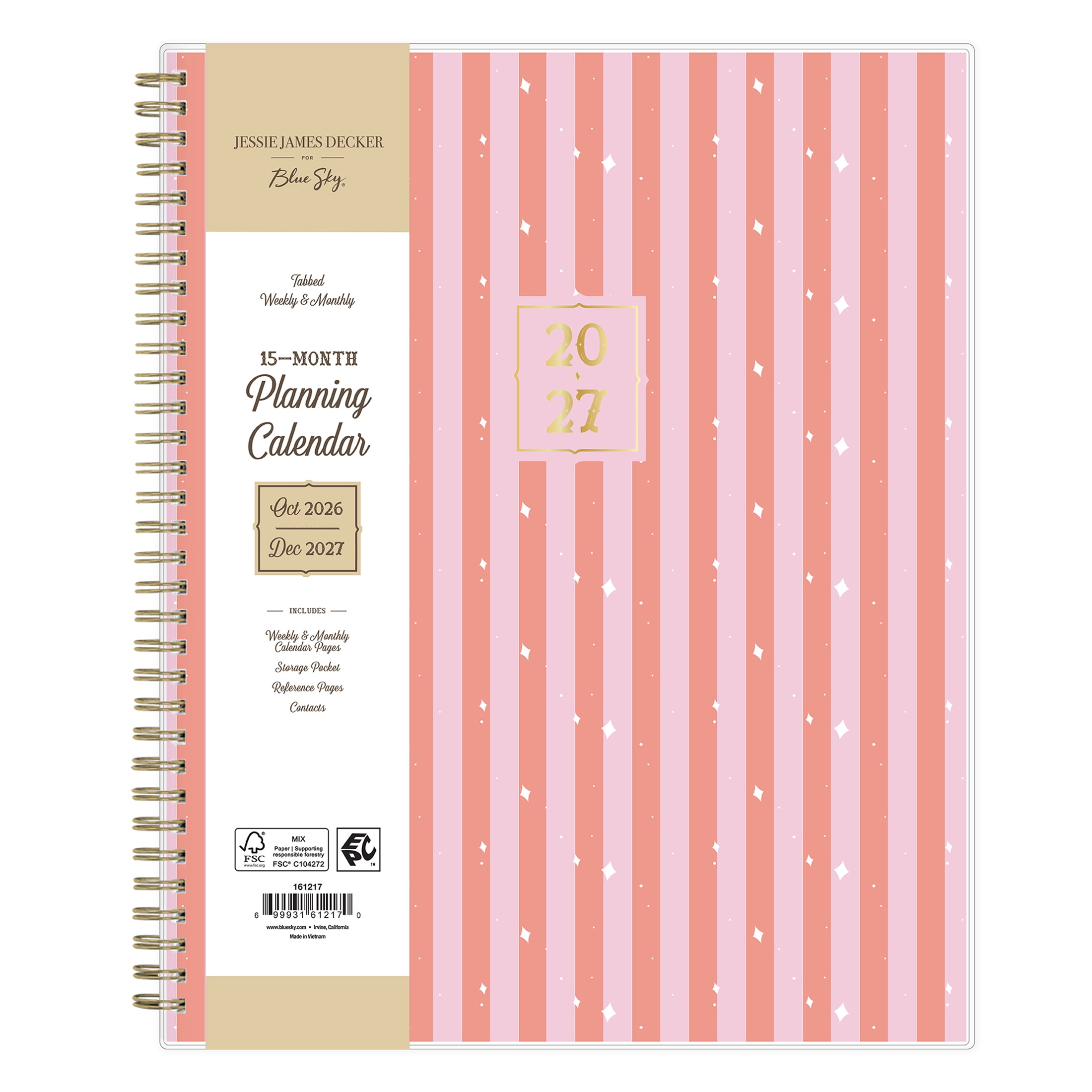 Jessie James Decker for Blue Sky Monthly Weekly Planner, 8.5" x 11", Pink Stripe 15-Month (October 2026 - December 2027)