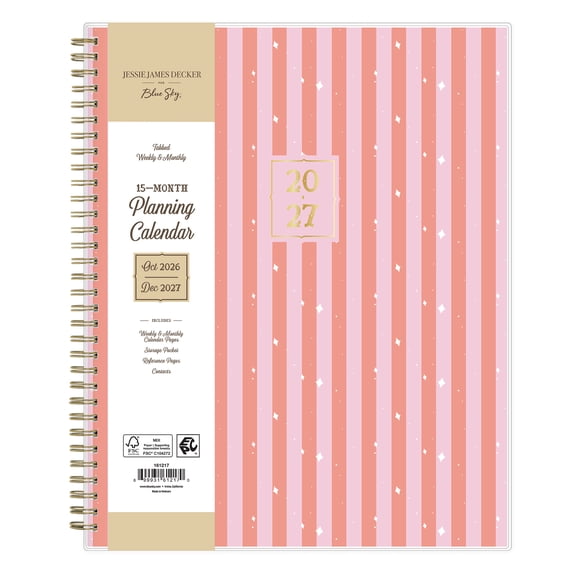 Jessie James Decker for Blue Sky Monthly Weekly Planner, 8.5" x 11", Pink Stripe 15-Month (October 2026 - December 2027)