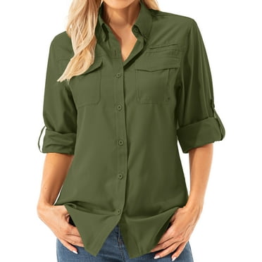 Women's Hiking Long Sleeve Fishing Cargo Shirt UPF 50+ For Safari Camping Travelling Quick Dry