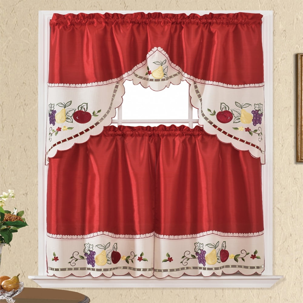 Jessie Kitchen Curtain (Red) - Walmart.com