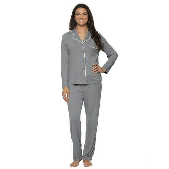 Jessie Long Sleeve Pajama Set | Felina | 2 Piece Knit Pajama Set (Heather Silver, Large)