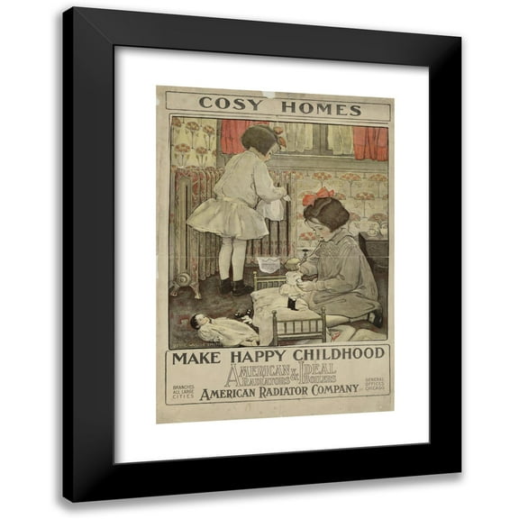 Jessie Willcox Smith 11x14 Black Modern Framed Museum Art Print Titled - Cosy Homes Make Happy Childhood American Radiators and Ideal Boilers (1910)