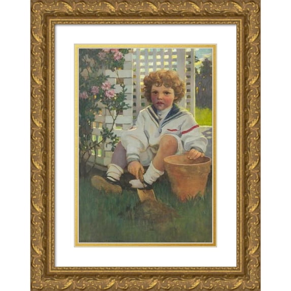 Jessie Willcox Smith 11x14 Gold Ornate Wood Frame and Double Matted Museum Art Print Titled - The Little Gardener (Portrait of Edward Morris Davis IIi).Tif”