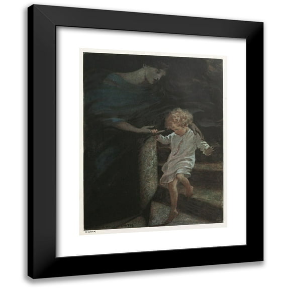 Jessie Willcox Smith 15x18 Black Modern Framed Museum Art Print Titled - She Took His Hand, and Giving Him the Broad Part of the Spiral Stair to Walk On, Led Him Down a Good Way (1919)