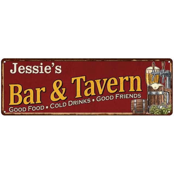 Jessie's Bar and Tavern Red Chic Sign Man Cave Decor Gift 8x24 108240002303